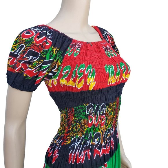 Bob Marley Maxi Dress S M L XL Reggae Rasta Jamaica One Love - Picture 9 of 11